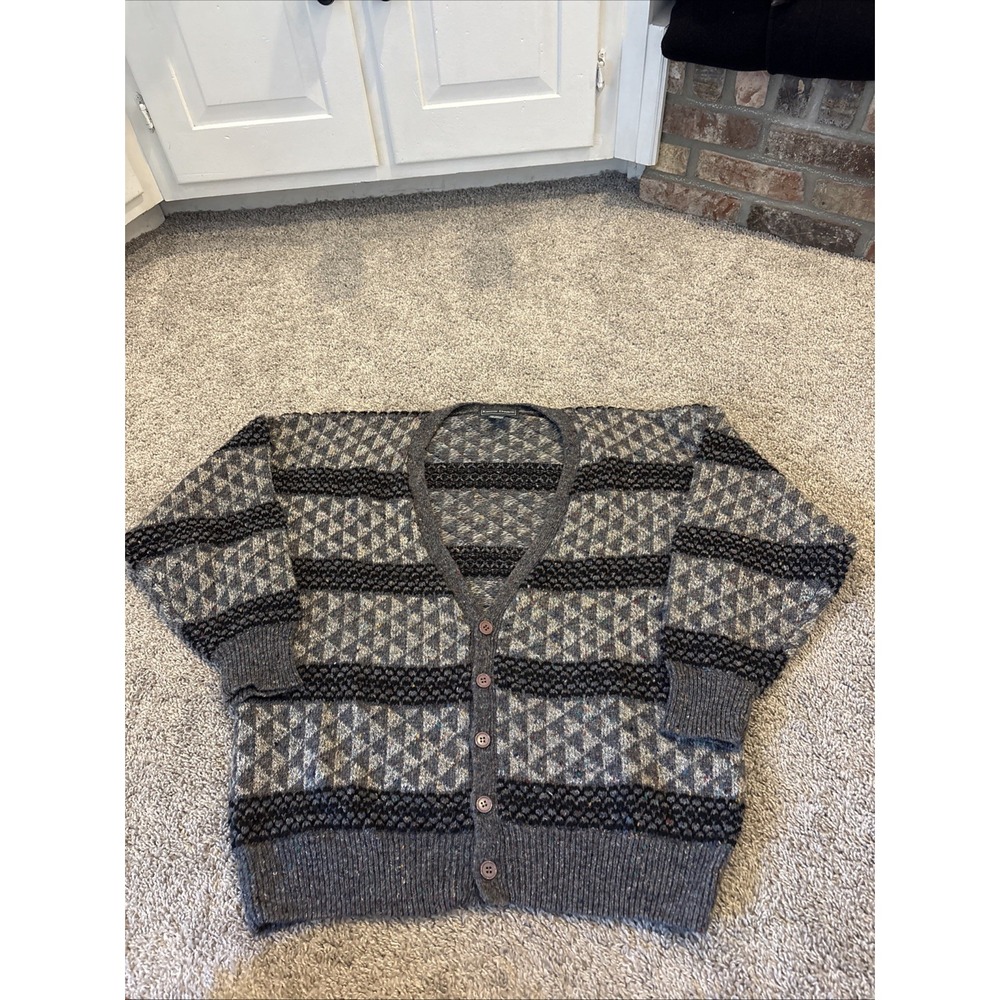 Vintage Kenneth Roberts Grandpa Cardigan/ Sweater Mens Large Geometric Wool